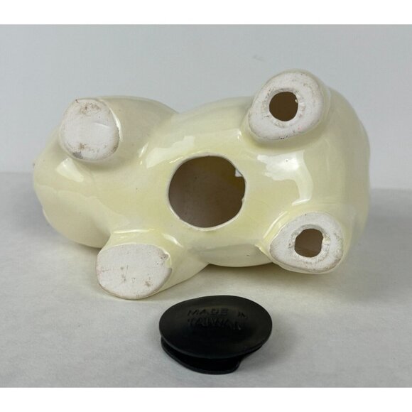 Vintage Painted Ceramic Standing Piggy Bank Off White Pottery Taiwan Made 6x3 in - Picture 8 of 12